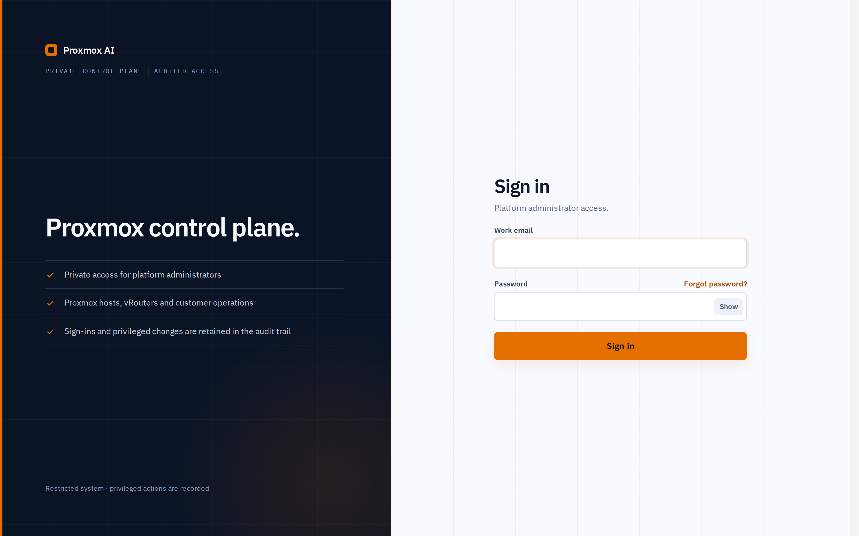 Halaman login Platform Admin