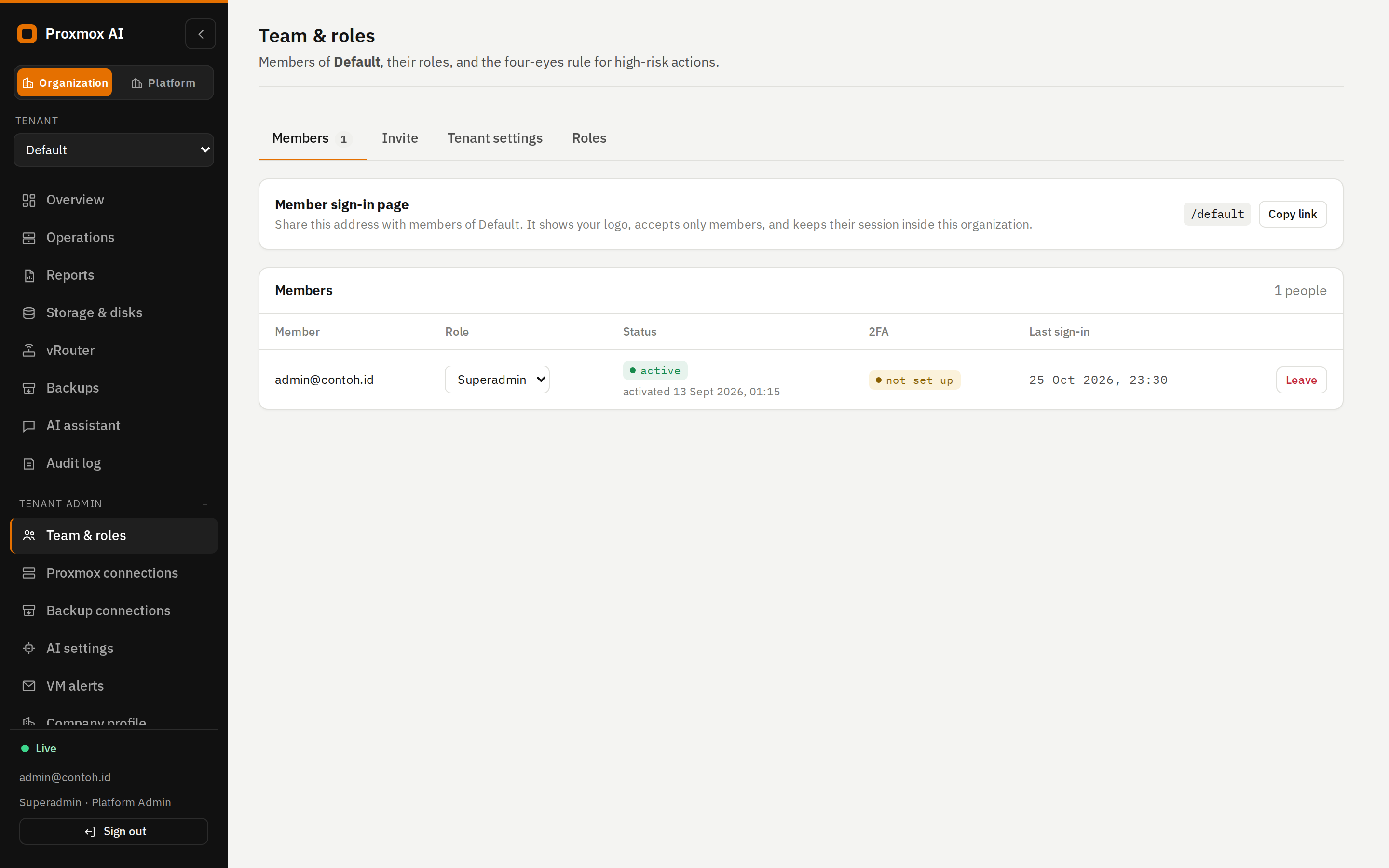 Daftar peran di Team & roles